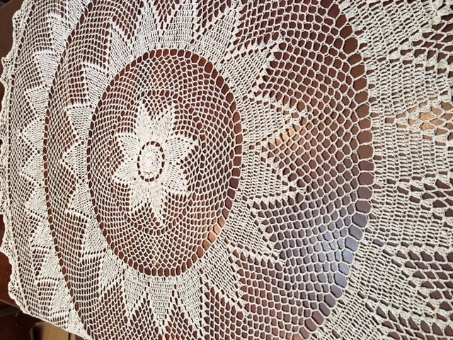 Round Handmade Crochet Lace Tablecloth COLOR BEIGE 100 % COTTON -