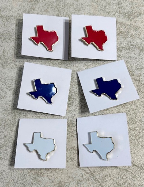 Texas State Shaped Lapel Hat Tac Pin - 6 pins Solid -2 Red, 2 Blue, 2 White