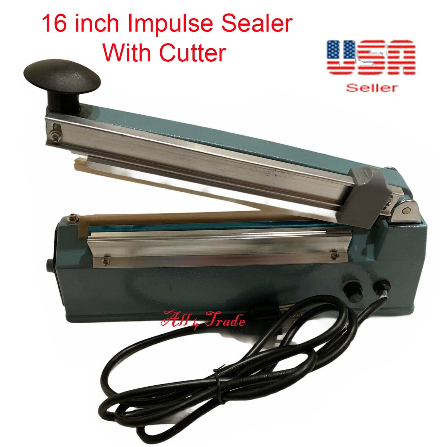 16 inch Impulse Seal Machine Wrap with Cutter, Heat Poly Bag Hand Sealer 16"