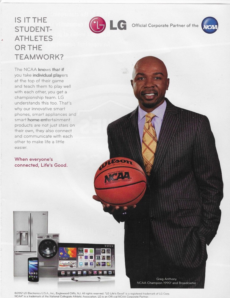 GREG ANTHONY NCAA CHAMPION 1990   ORIGINAL PRINT AD