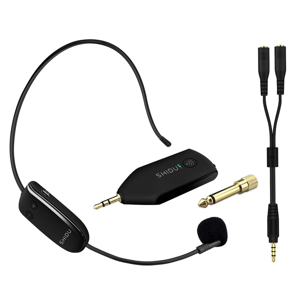 Wireless Microphone Headset 2 in 1 Uhf Rechargeable 160ft Range Black AUX