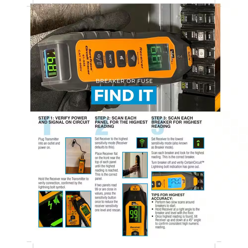 Suretrace plus Circuit Tracer, 0-600 Volts AC/DC with Continuity Test
