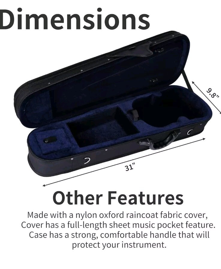 ADM 4/4 Full Size Beginner Violin Hard Case Basic Professional Triangular Shape