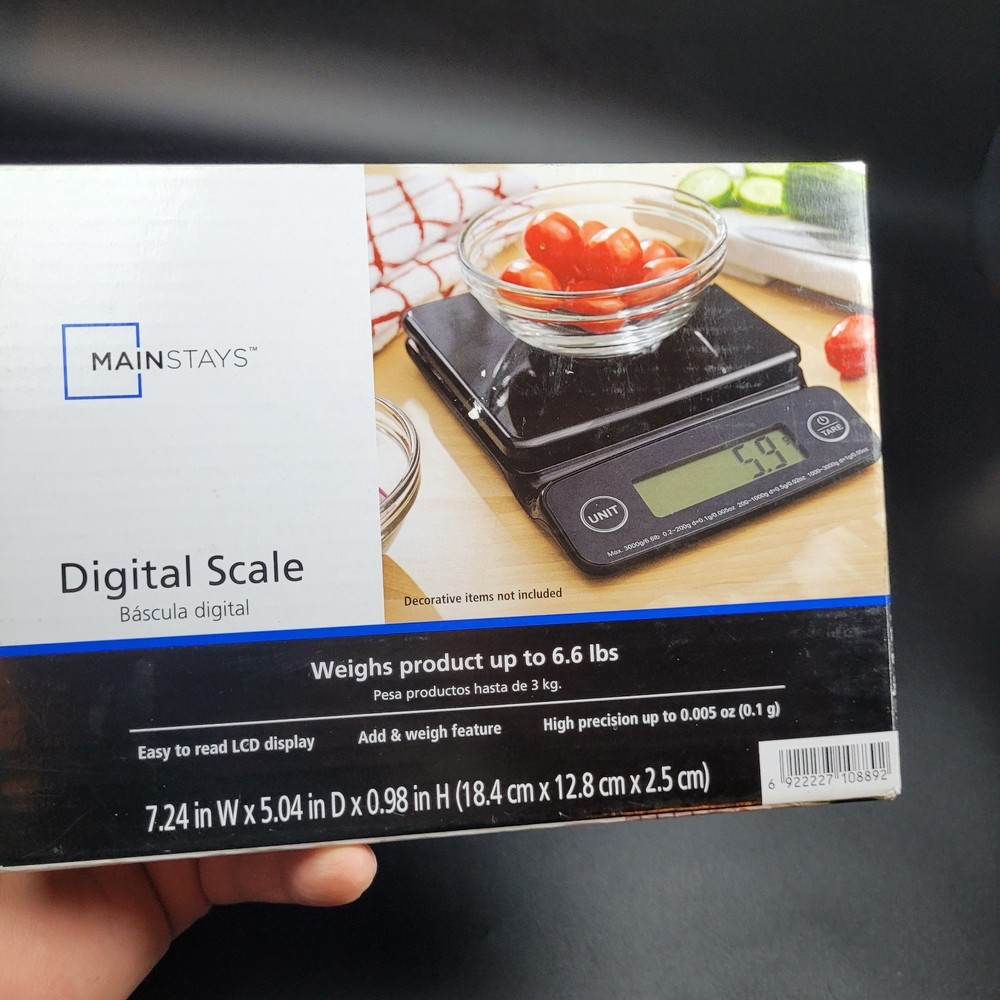 Mainstays 6LB High Precision Digital Kitchen Scale with Blue Backlit, Black