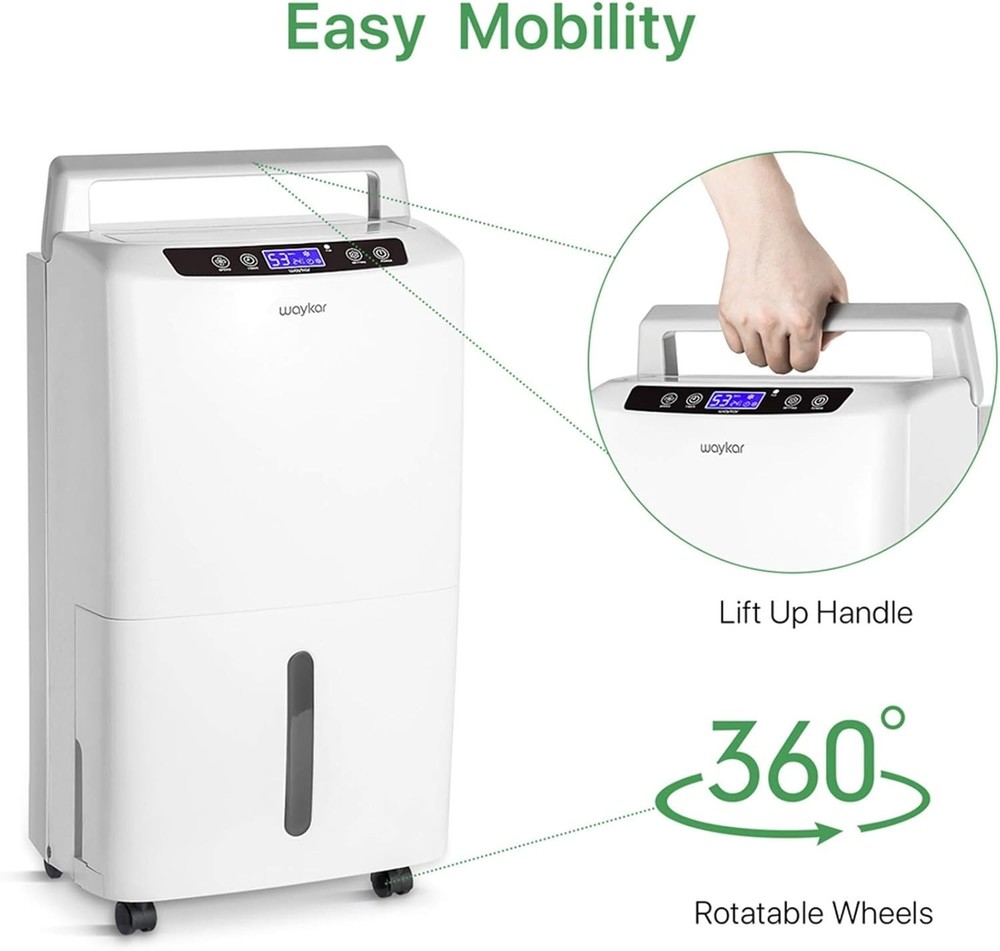 Compact 2000 Sq. Ft Dehumidifier - 34 Pints, Ergonomic Design, Washable Filter
