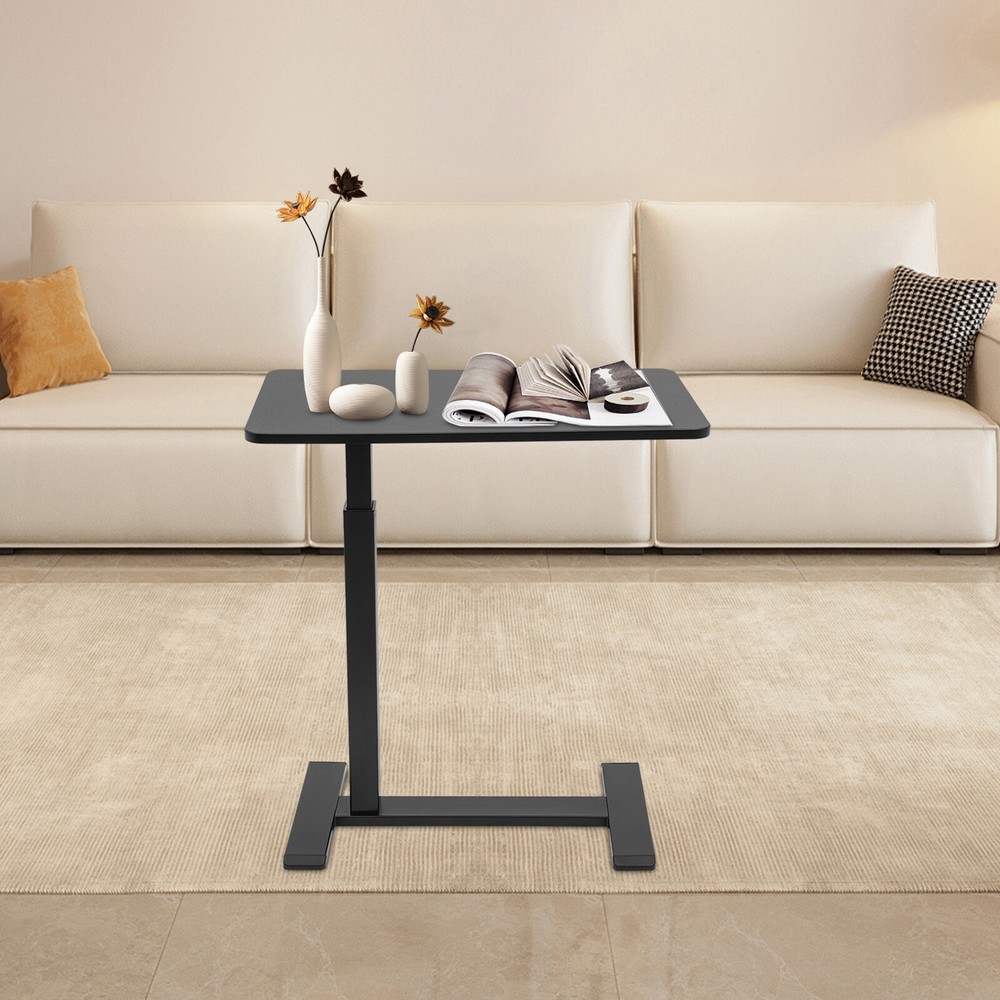 Adjustable Overbed Bedside Table with Pneumatic Height Adjustment Wheels