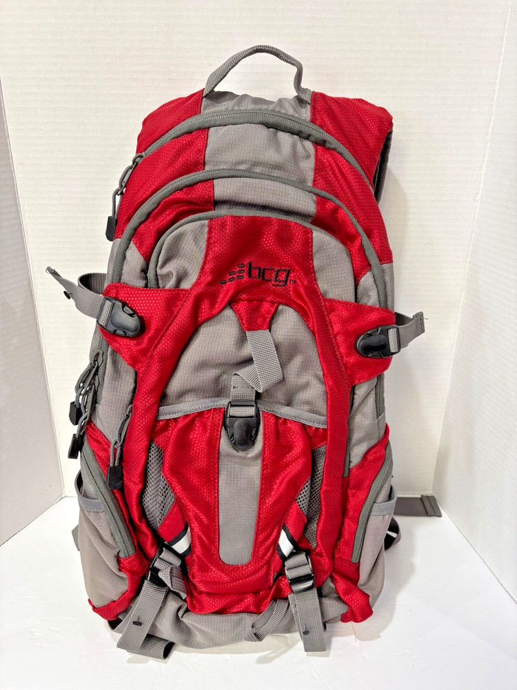 BCG Hydration Backpack Hiking Day Pack Reflective Red Gray New Without Tags