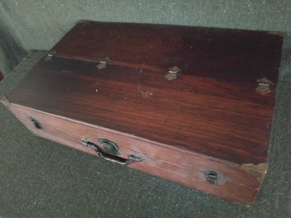 Solid Wood 1800's Toolbox Chest w/ Eagle Lock Drawer & Brass Hardware - SUPERB!