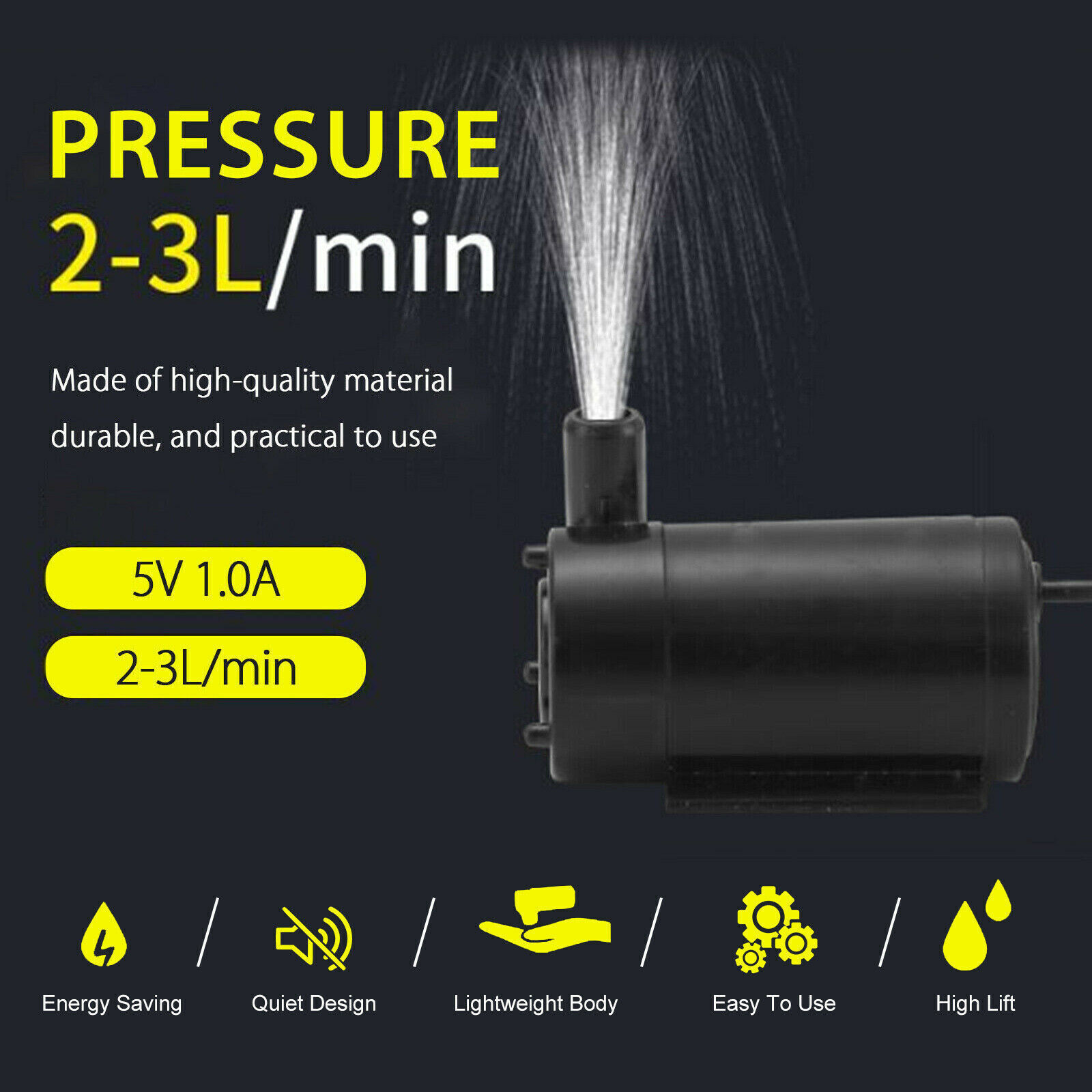 Water Pump Mini Mute Submersible USB 5V 1M Cable Garden Fountain Tool Fish Tank