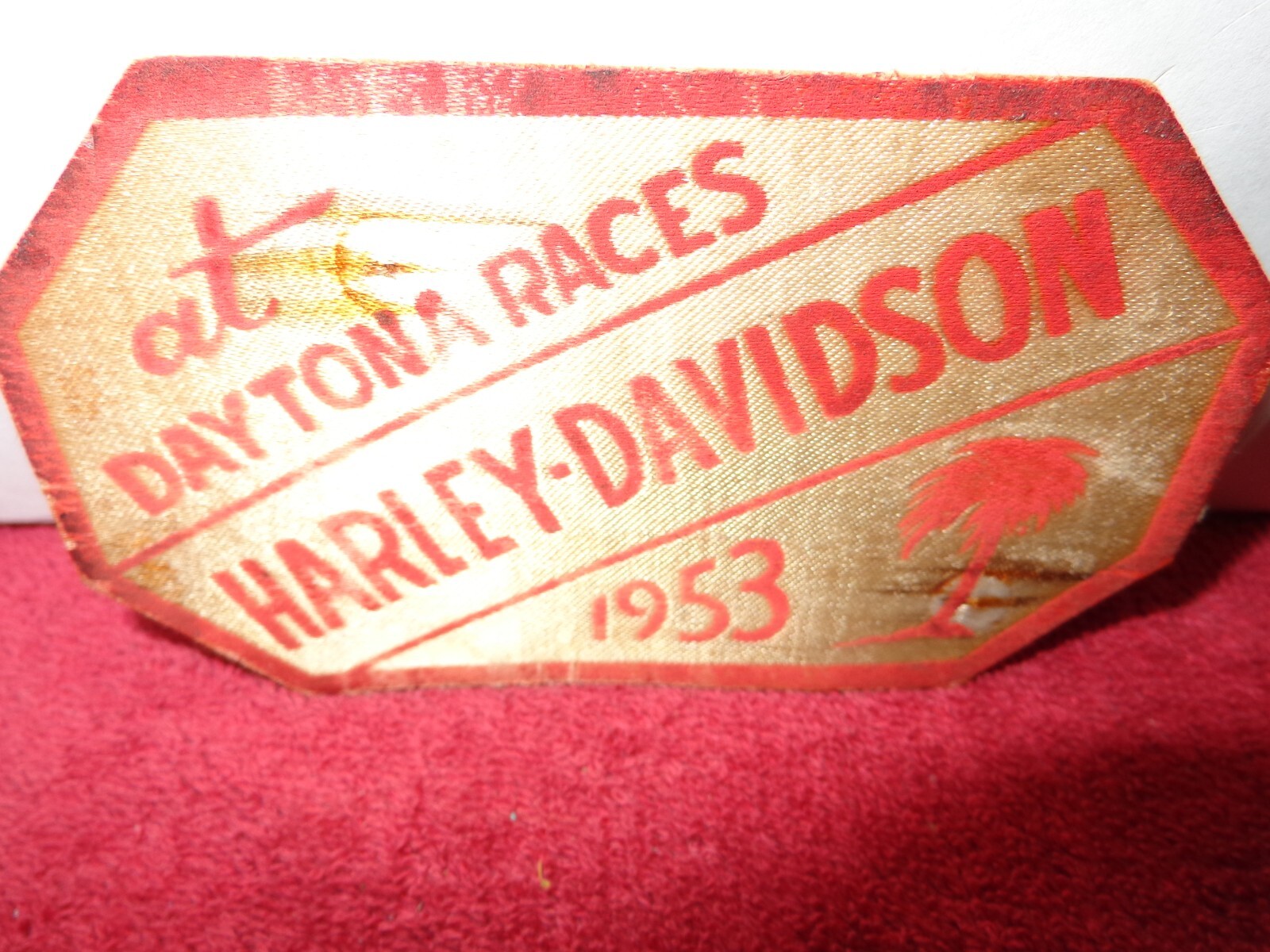 ANTIQUE 4 1/2 x 2 1/2 in HARLEY DAVIDSON MOTORCYCLES PATCH DAYTONA RACES #Z 229
