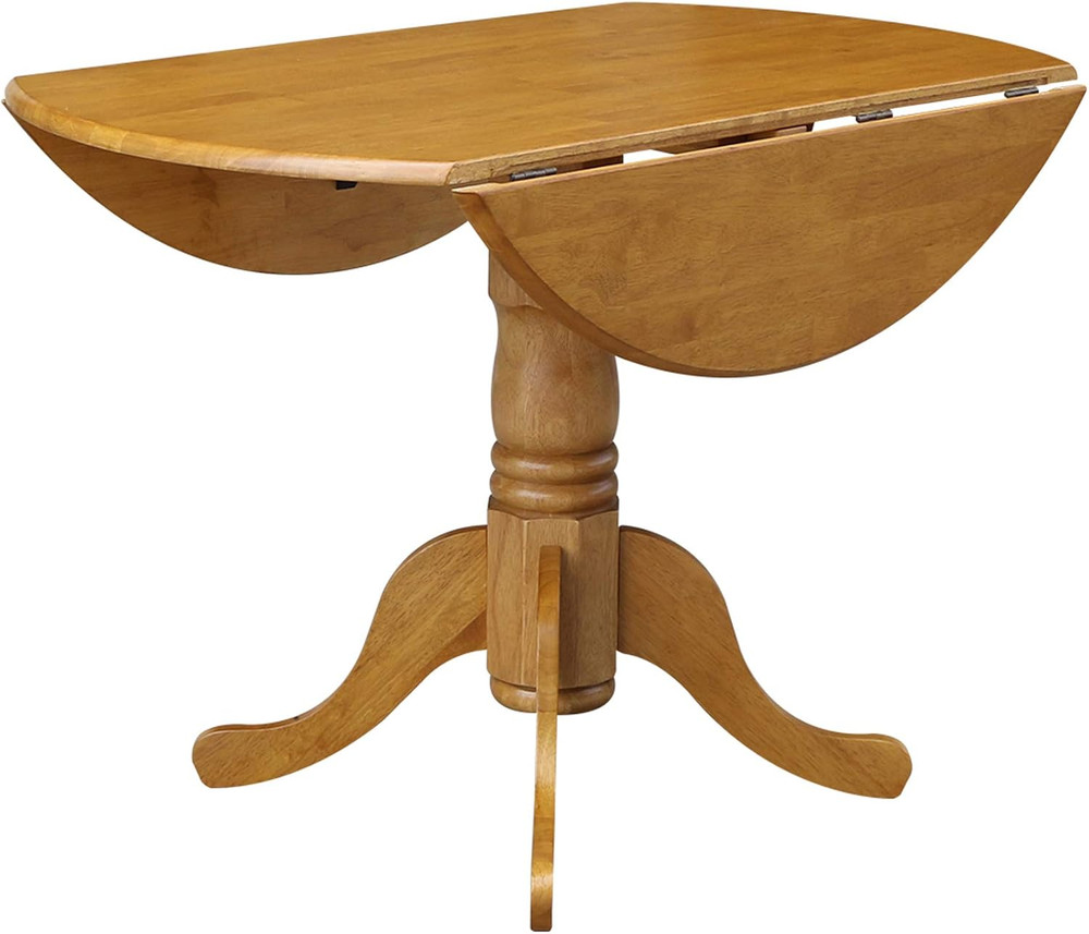 42" Round Dual Drop Leaf Dining Table - Solid Oak Parawood, Sturdy & Stylish