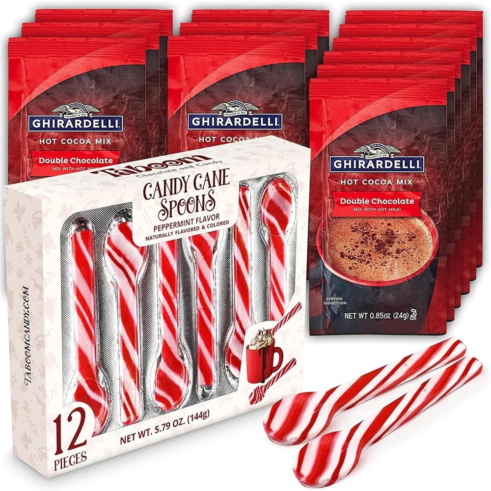 Dye-Peppermint Candy Cane Spoon & Hot Cocoa Bundle - 12