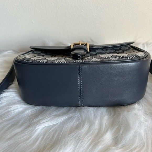 Coach Amelia Saddle Bag Navy Blue Signature Canvas Leather Crossbody C3593