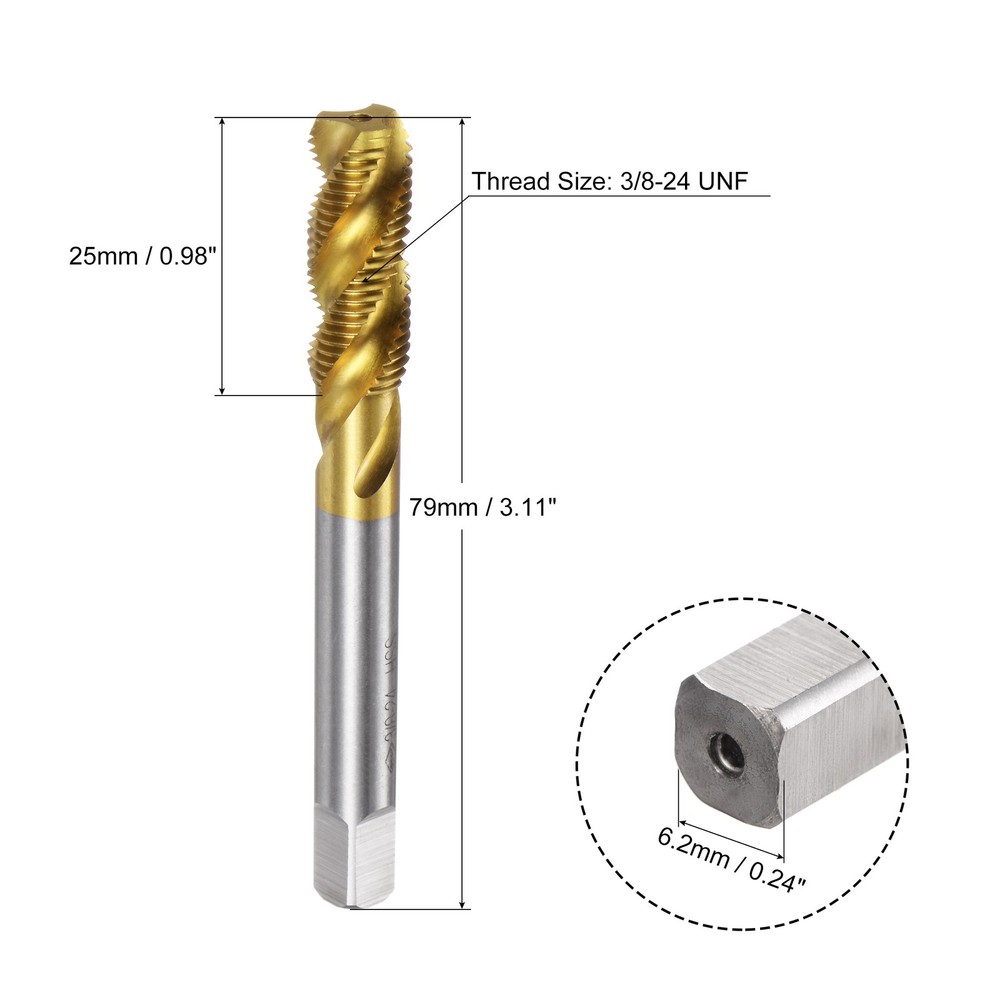 3/8-24 UNF Spiral Flute Threading Tap Machine Tapping Tool HSS Titanium Plated