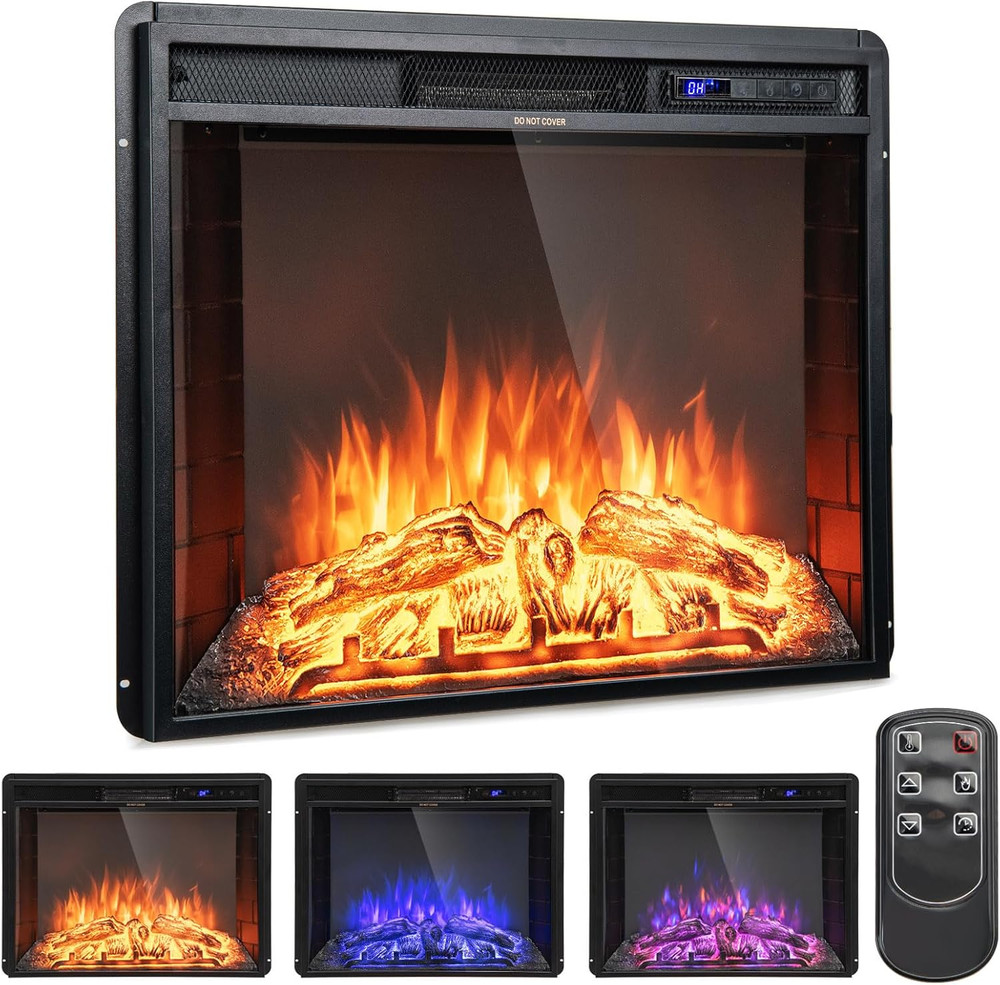 26" Electric Fireplace with Remote Control, Adjustable Flames & Timer