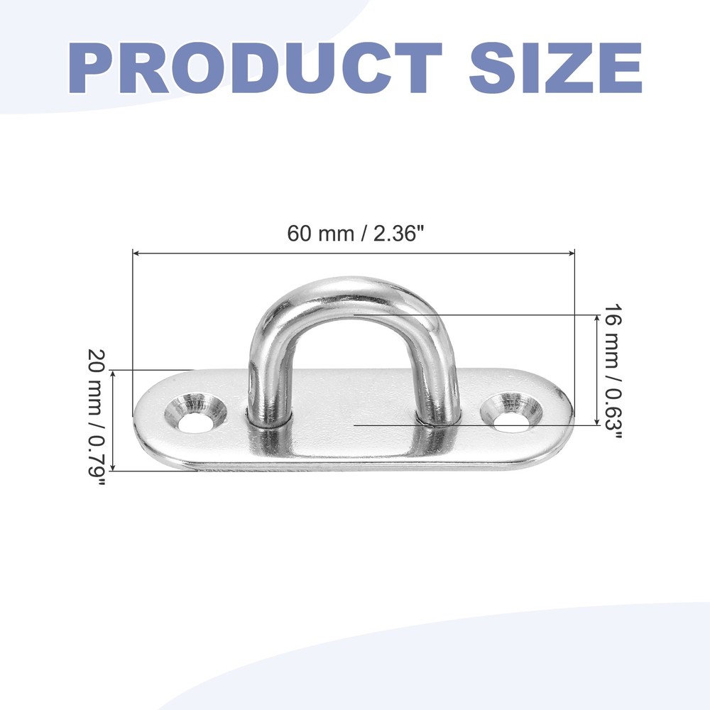 2Pcs M6 Eyelet Bracket Set Elliptic Hook Plate and Hook, Silver