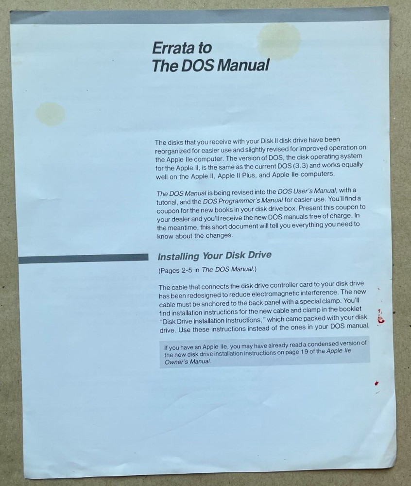 Apple Disk II Drive Packing Lists Warranty Cards User Input Reports Missing Some