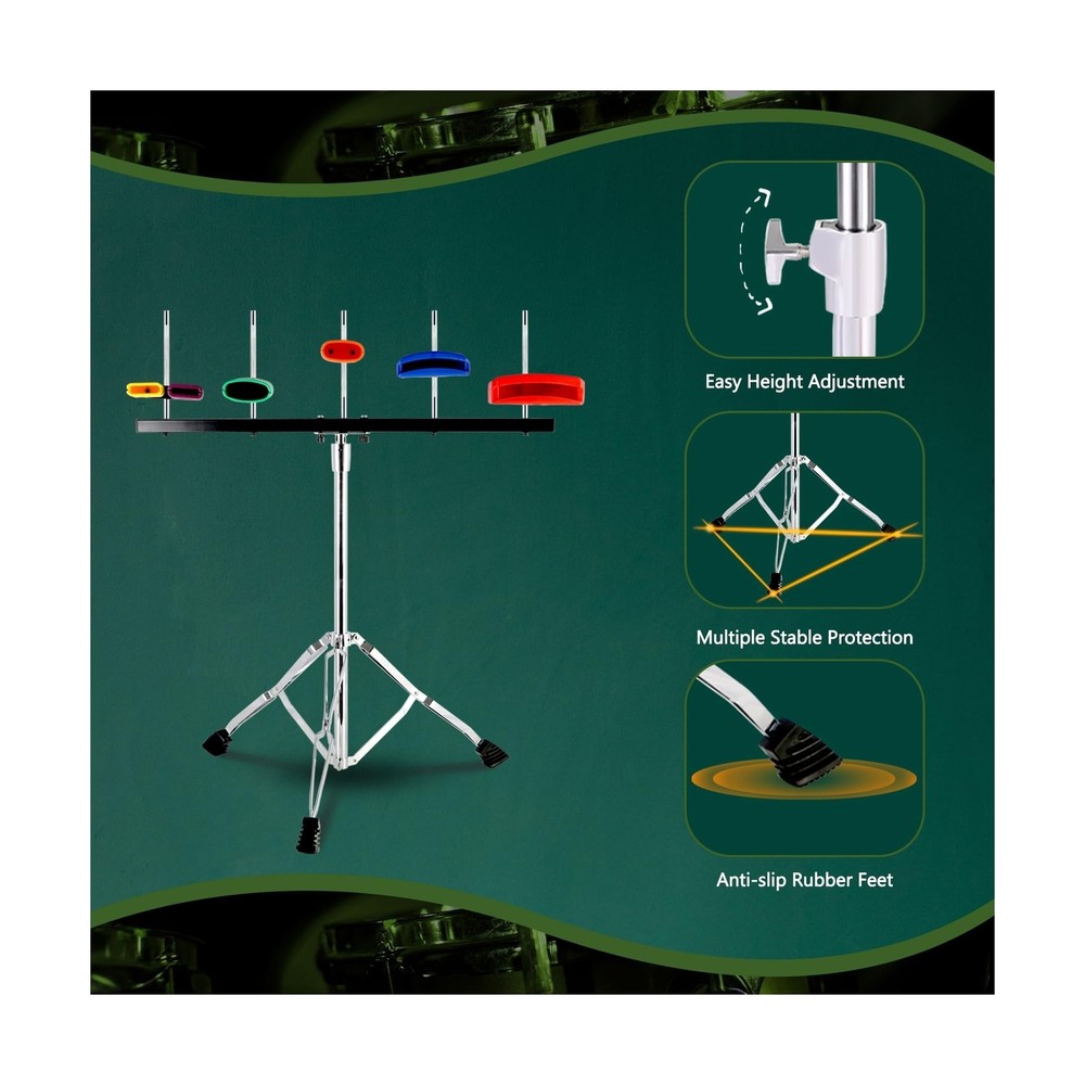 RANMING Jam Block Set,Jam Block Percussion Stand,Triangular Double Brace Desi...