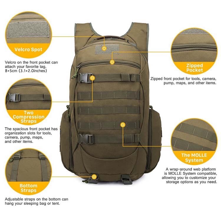 Tactical Backpack Day Pack Hiking Field Bug Out Bag w/ Molle System