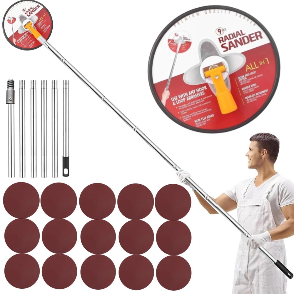 Drywall Sander Pole, 9 Inch Wall & Ceiling Pole Sander with 360° Rotating Hea...