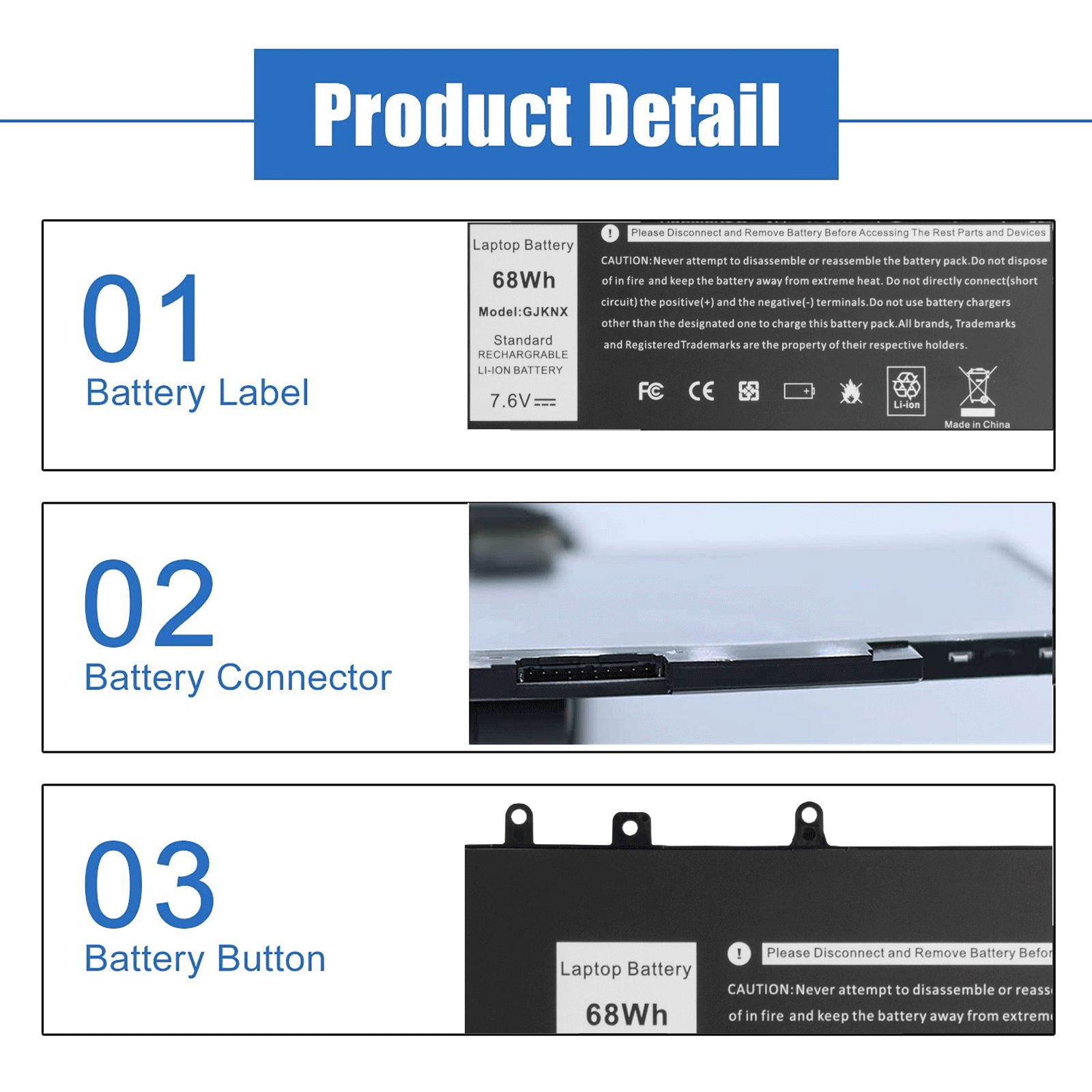 GJKNX Battery for Dell Latitude 5480 5580 5280 5490 5491 5580 5590 / Charger