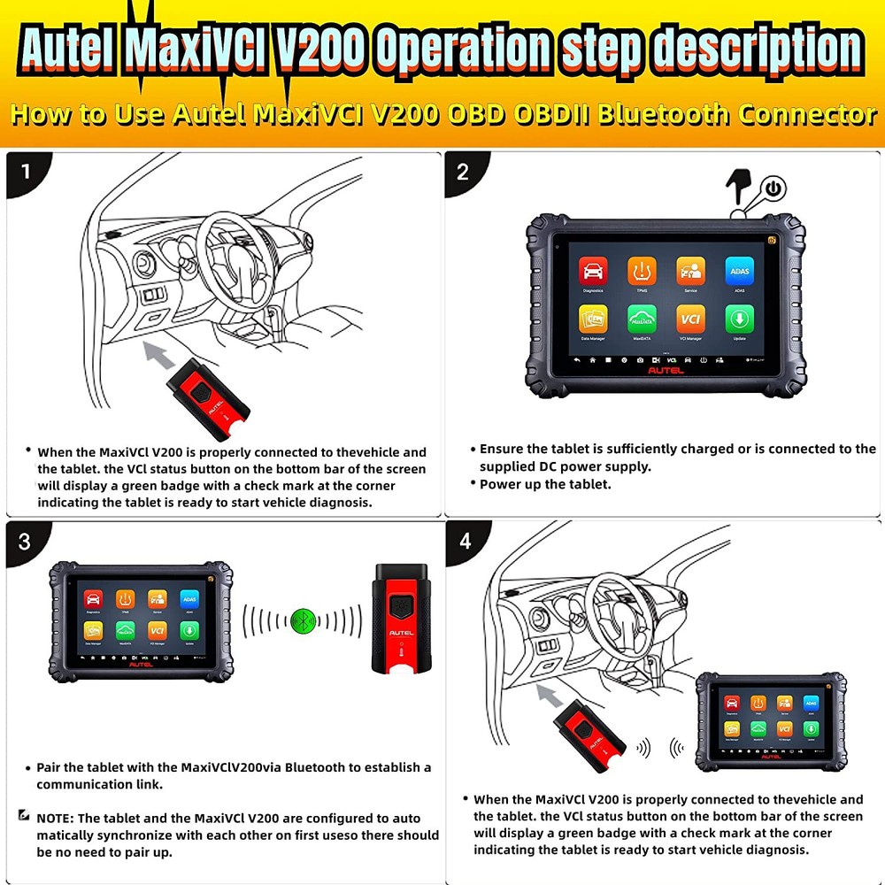Autel MaxiVCI V200 Bluetooth VCI Diagnostic Interface For KM100 MS906 Pro ITS600