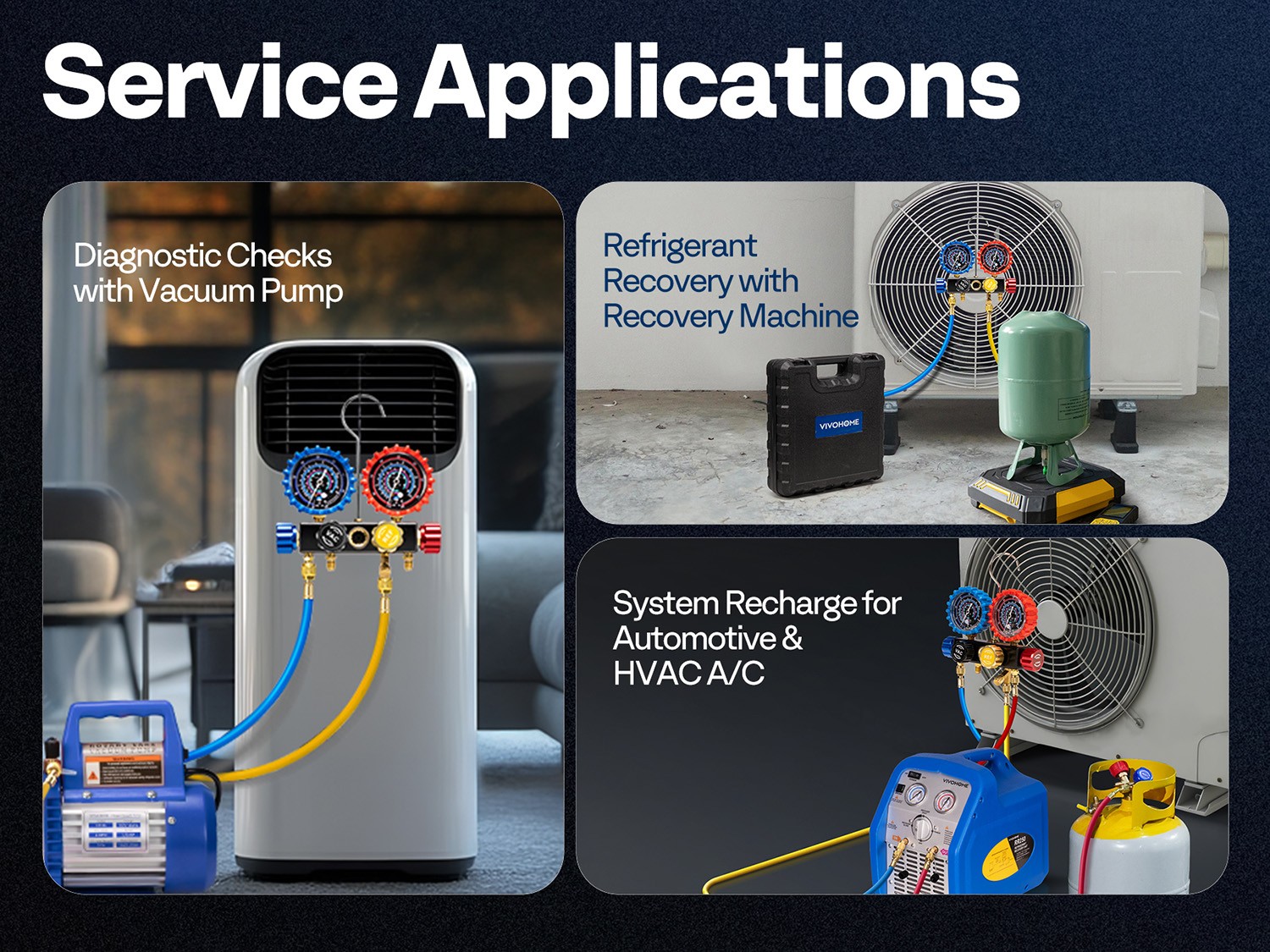 4 Valve HVAC Manifold Gauge Set R410A R454B R32 R22 AC Gauges w/ 5ft Hoses Kit