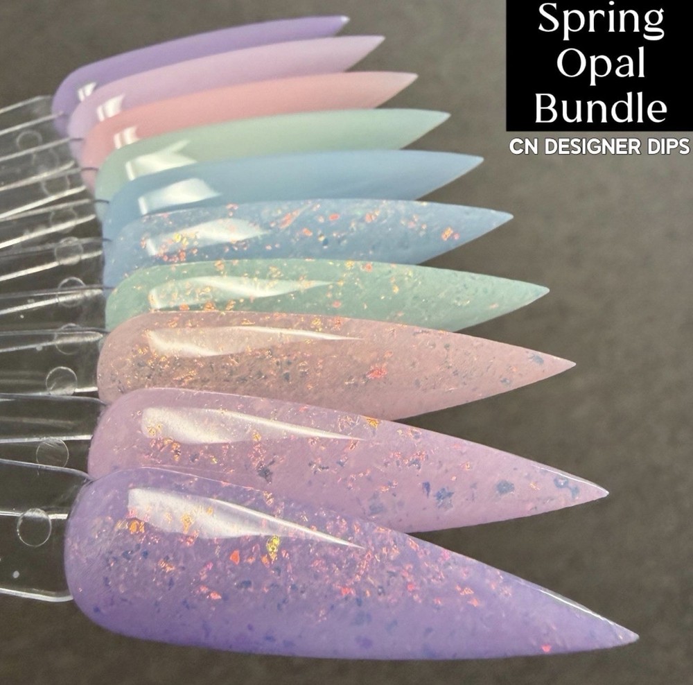 CN Designer Dip CNDD Nail Dip Powder Blue Opal Pastel Light Flakes Solid Spring