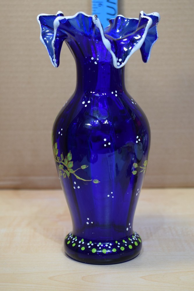 Cobalt Blue Glass Vase Signed "Widdie"