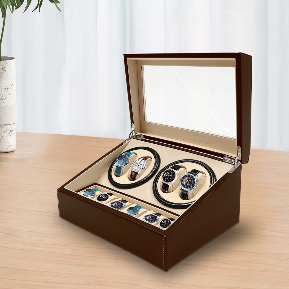 Automatic Watch Winder Display Box Rotation Leather Storage Box 4+6 Silent Motor