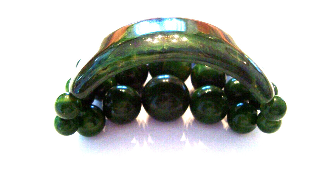 Beautiful Vintage Green Marbleized Stretch Bakelite Bangle Bracelet