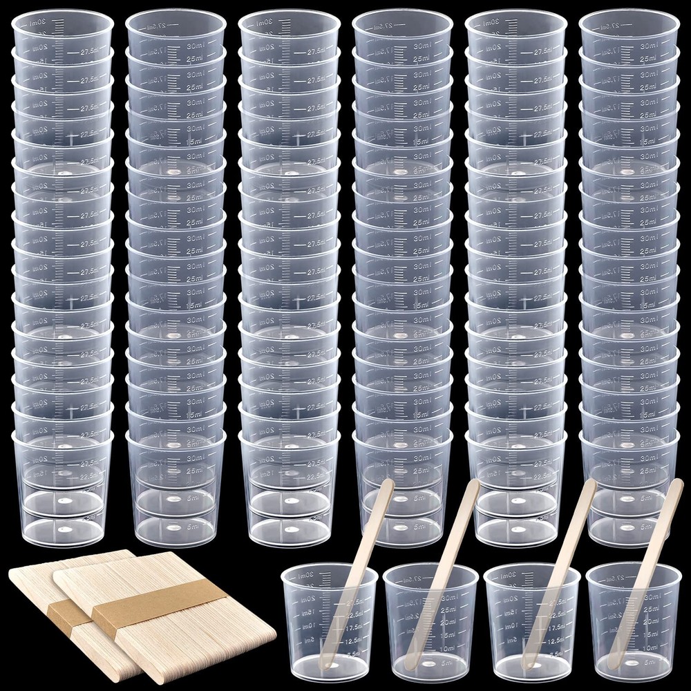 100 Pack 30ml/1oz Transparent Measuring Cups Reusable Clear Plastic Graduated...