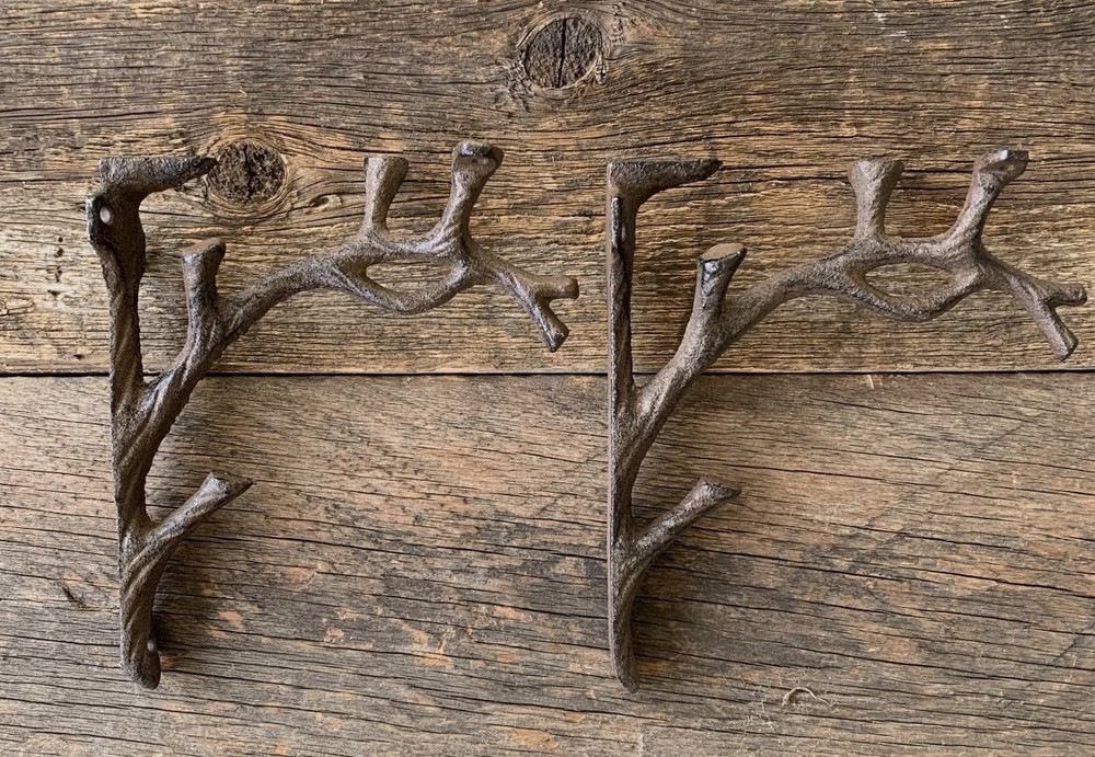 2 Rustic Cast Iron Shelf Bracket Wall Mount Hardware Shelving Braces Tree Branch