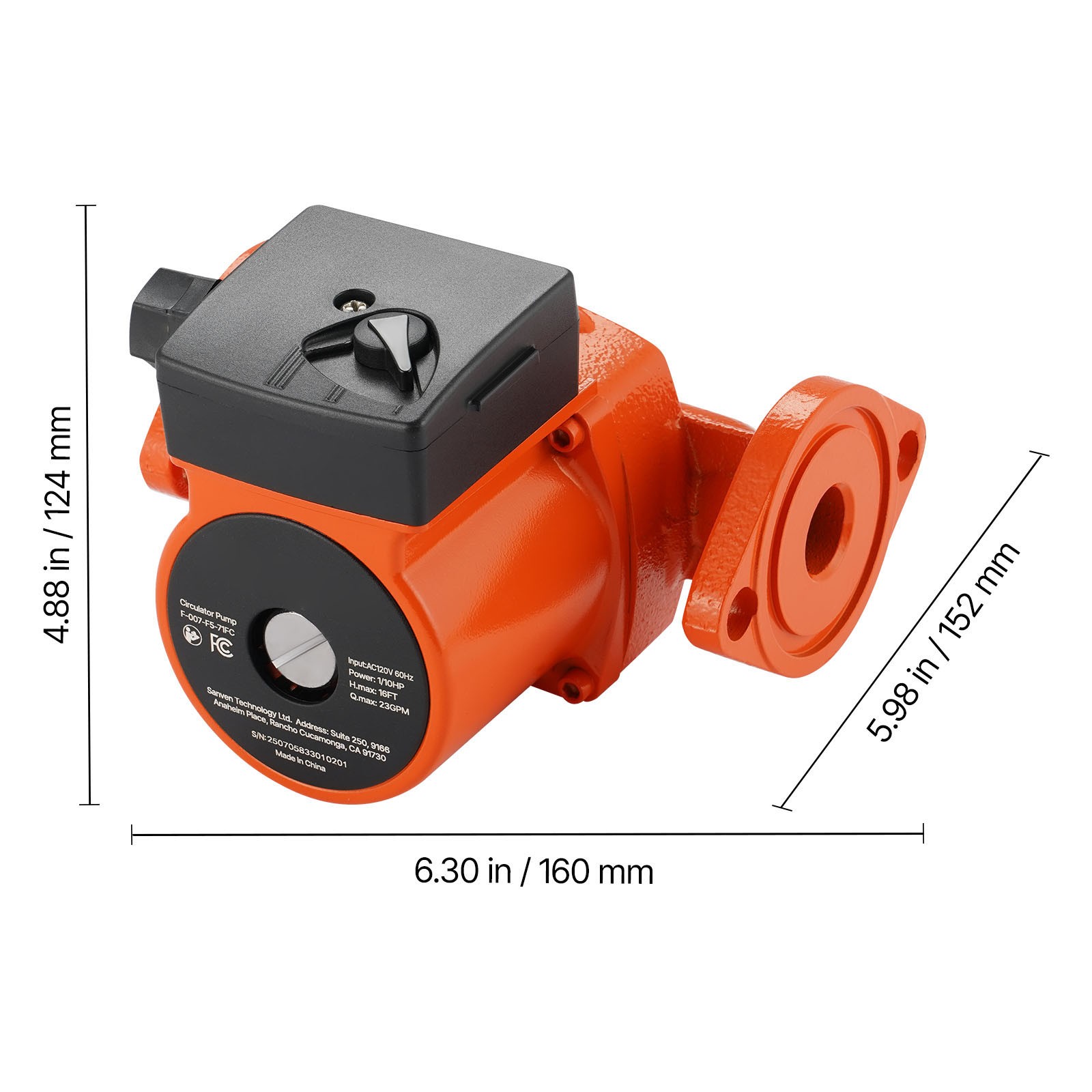 Uimoso Cast Iron Circulator Pump for Hot Water, 1/10HP, 23GPM Flow Rate