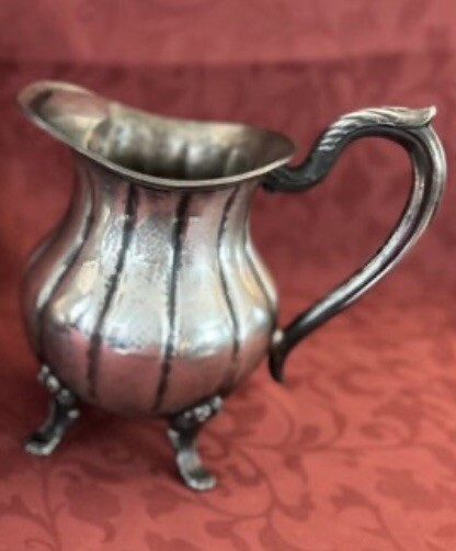 Antique HEIRLOOM Silver Plate Footed Pitcher ~ MELON ~ Patina
