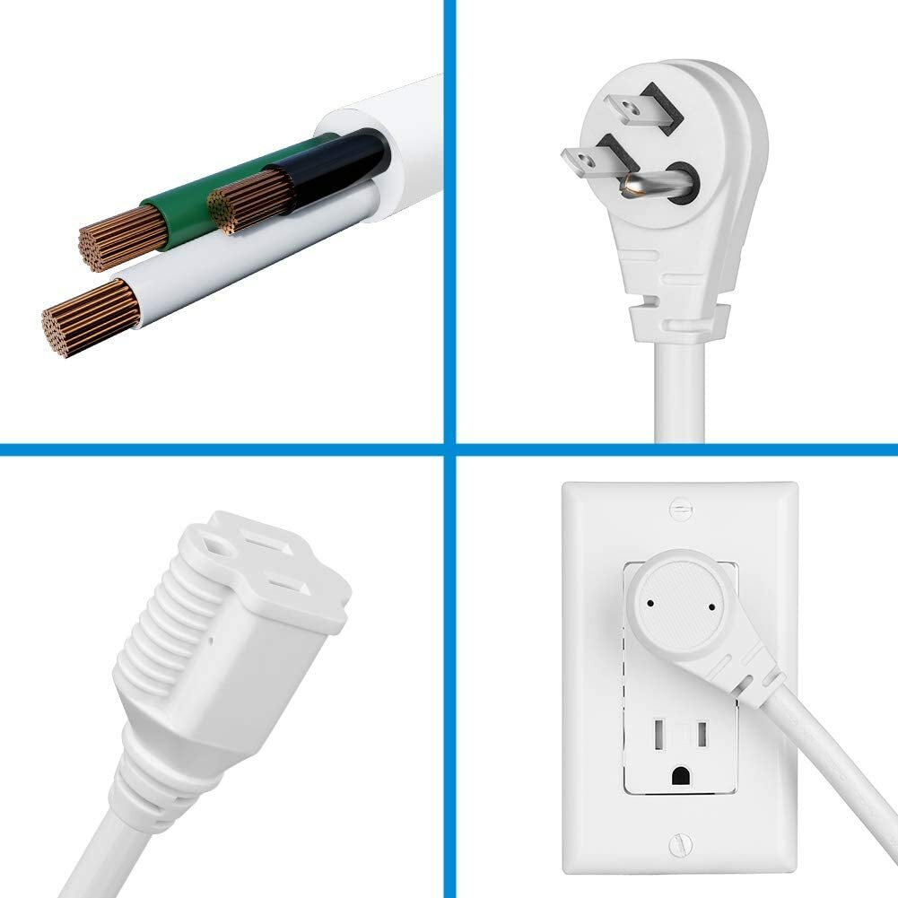 DEWENWILS 3 Pack Short Flat Plug Extension Cord 1 Foot 14 Gauge Heavy Duty White