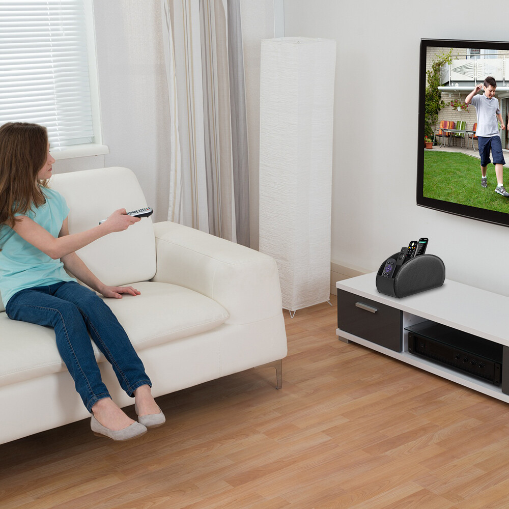 [5 Compartments] Black Remote Control Holder TV Remote Caddy Desktop Organizer