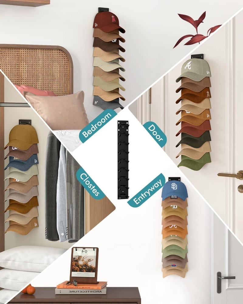 Hat Organizer Baseball Caps 2-Pack Strong Adhesive Hat Rack Wall Multi-layer Hat