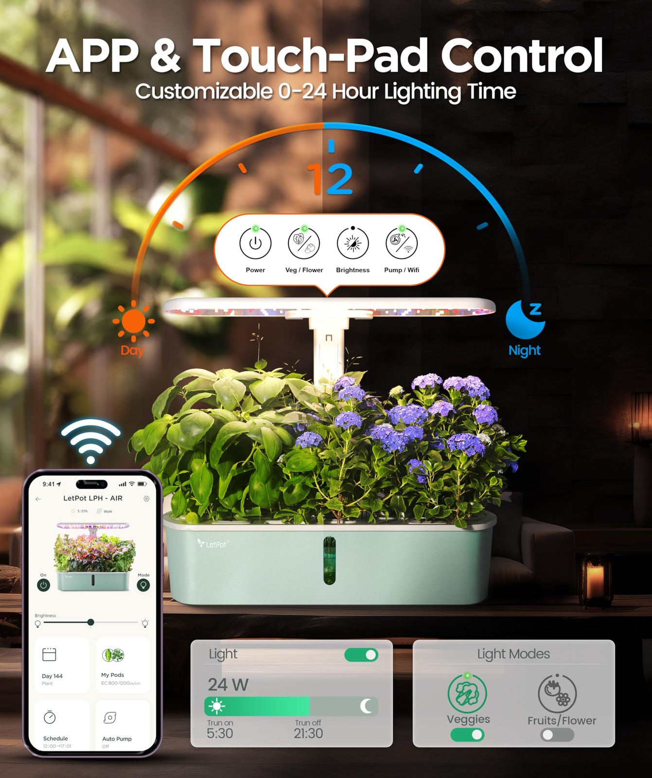 LetPot LPH-Air Hydroponics Growing System Kits, APP & WiFi 10 Pods, Green