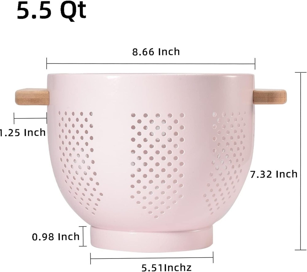 Chic 5.5 Quart Pink Kitchen Colander with Stable Base - Perfect for Draining