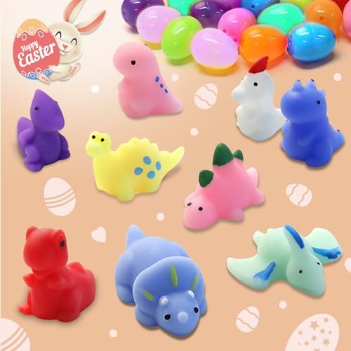 24 Pack Easter Filled Eggs with Squishy Toys Inside, Dinosaur Squishies for