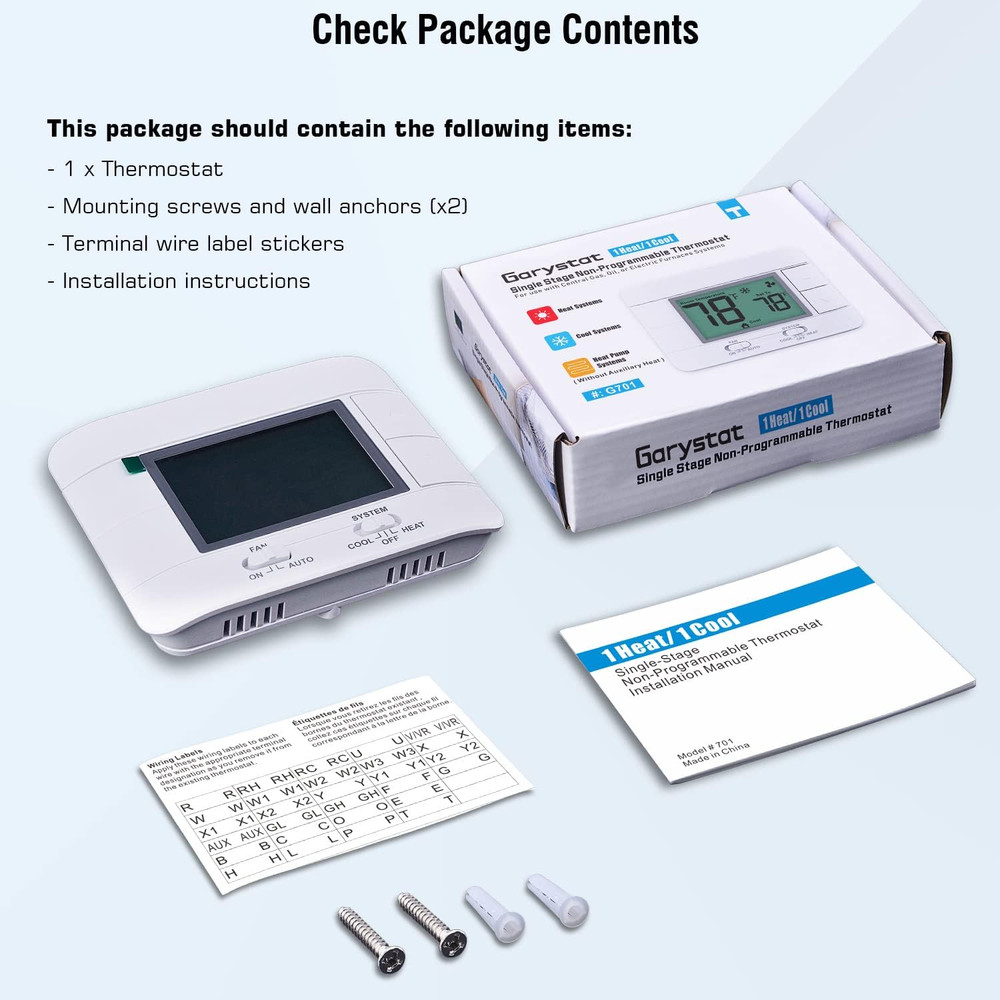 Digital Non-Programmable Thermostat for Single Stage Heating and Cooling System