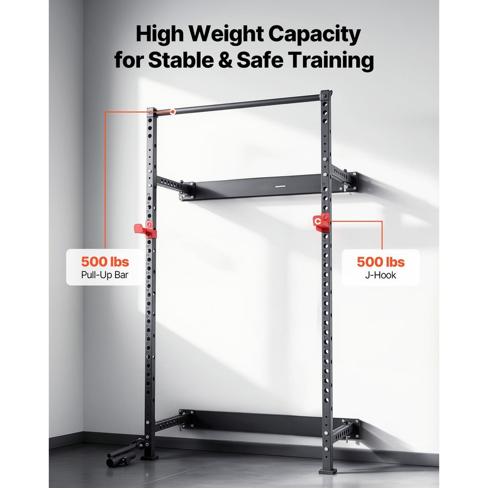 Folding Power Cage, Wall-Mounted Power Rack Squat Rack, Multifunctional Strength