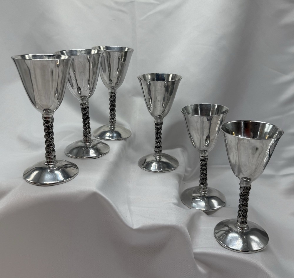 Plator Spain Vintage Silver Plate Goblets Set 6 Wine Cordial Barware MCM Spanish