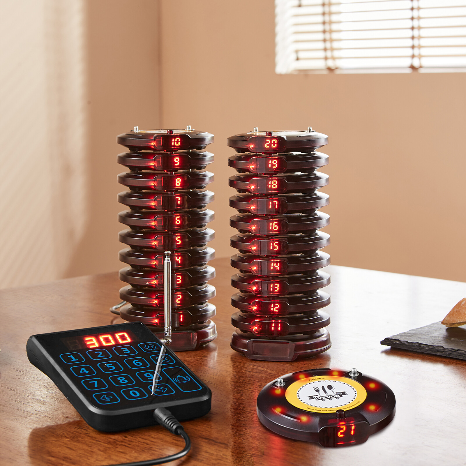VEVOR 20+1 Pagers Restaurant Pager System Wireless Food Service 24h Standby Time