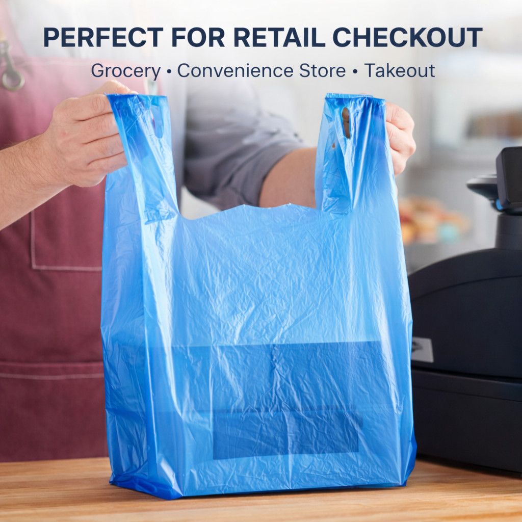 Blue T-Shirt Grocery Bags 1/6 Large 21x6.5x11.5 0.51 Mil Plastic Bulk