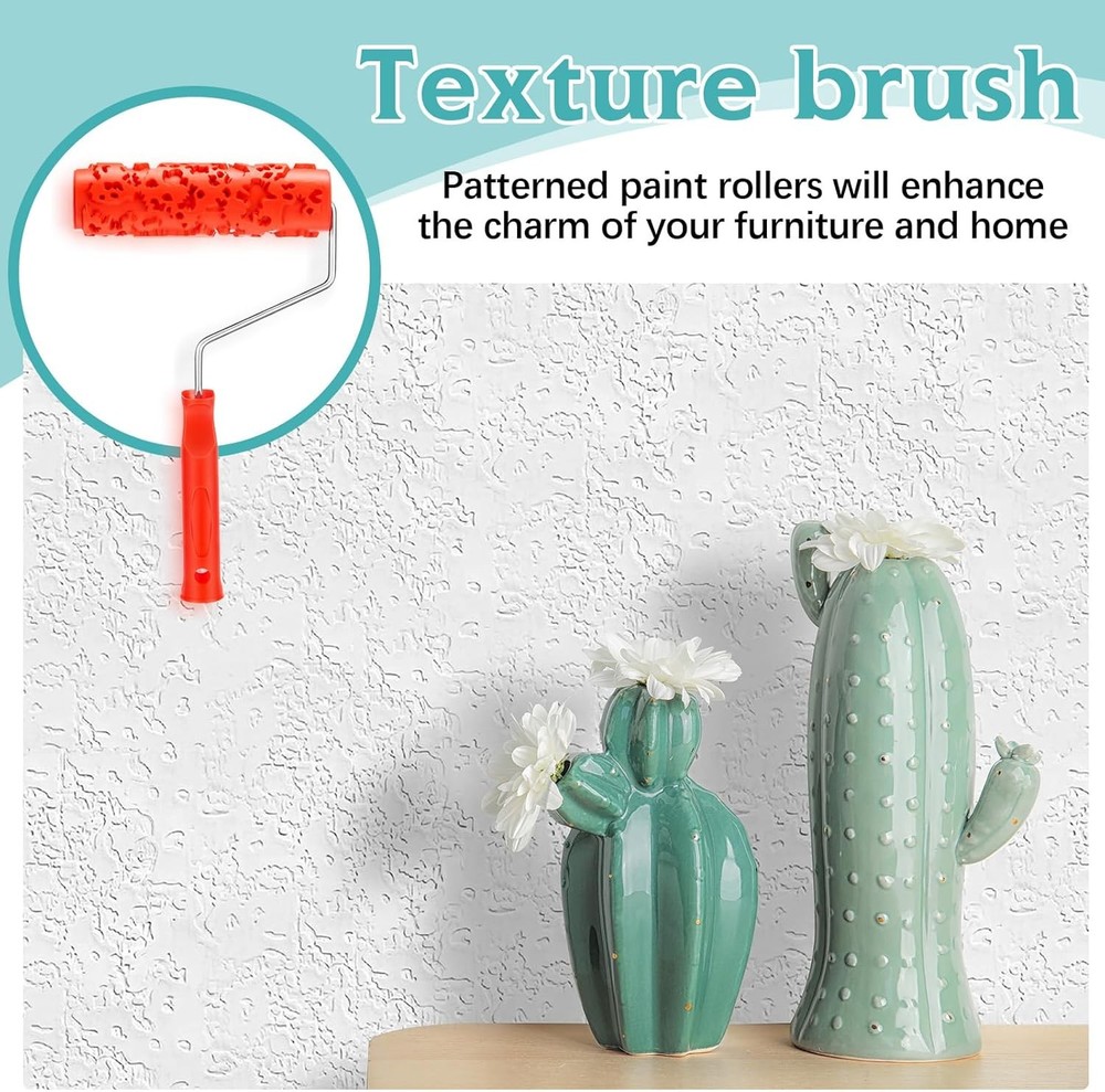 2 Pcs 7'' Texture Roller Pattern Paint Roller for Wall Decoration Classic Rubber