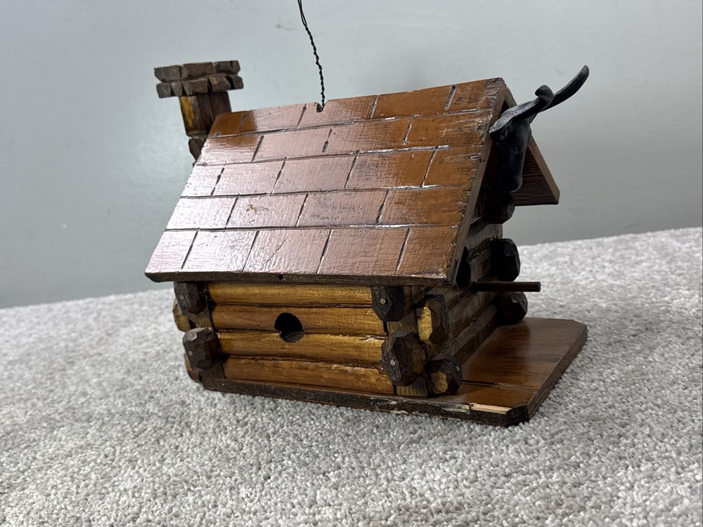 Rustic Log Cabin Bird House with Cattle Head