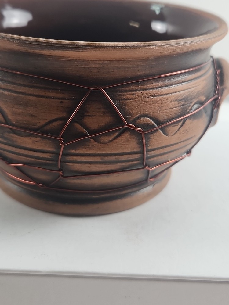 Small Ceramic Candle Holder with Wire Wrap Design