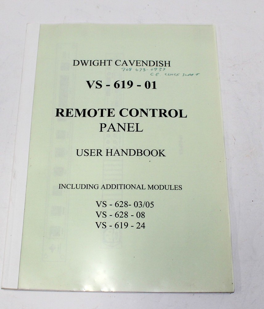 DWIGHT CAVENDISH VS-619-01 REMOTE CONTROL PANEL USER HANDBOOK & SCHEMATIC